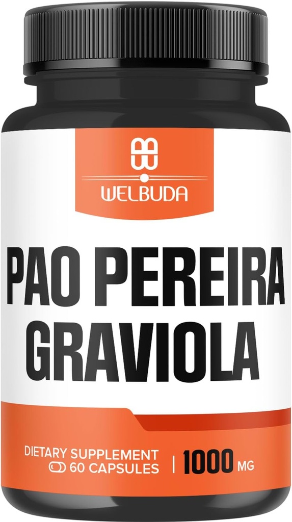 600mg Pao Pereira Extracto 10:1 con 400mg Graviola Soursop - Sistema Inmunitario, Mood cómodo, equilibrio corporal &amp; soporte de fuerza - 60 cápsulas vegetales
