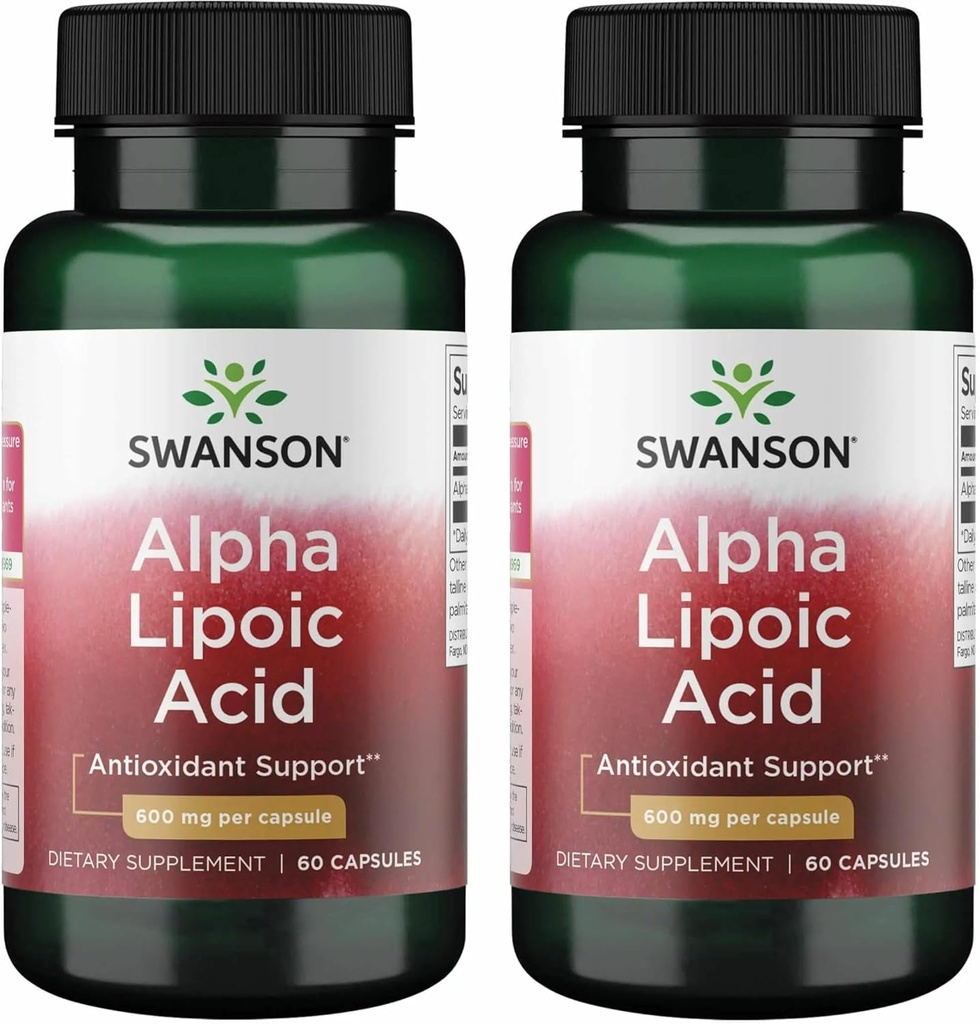 Swanson Alpha Lipoic Acid - Suplemento Natural Apoyo a Niveles de Presión Sanitaria Saludable Ya dentro de un rango normal - promueve el metabolismo de carbohidratos - (60 cápsulas, 600 mg cada uno) (2 paquete)