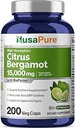NusaPure Citrus Bergamot Capsules 15,000mg, 200 Capsules - 25:1 Extracto de Bergamot - 200 Serviciones, Bioperina, Vegan, No GMO