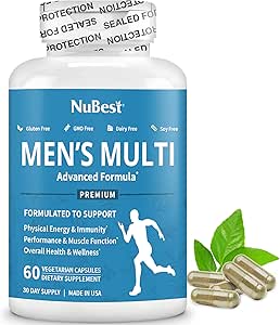 Multivitamin for Men with 38 Key Nutrients, B Complex, D3, A, C, Zinc, Magnesium, Calcium, Asian Ginseng, Ashwagandha, Turmeric for Bones, Muscle, Immunity | 60 Vegan Capsules | 1 Month Supply