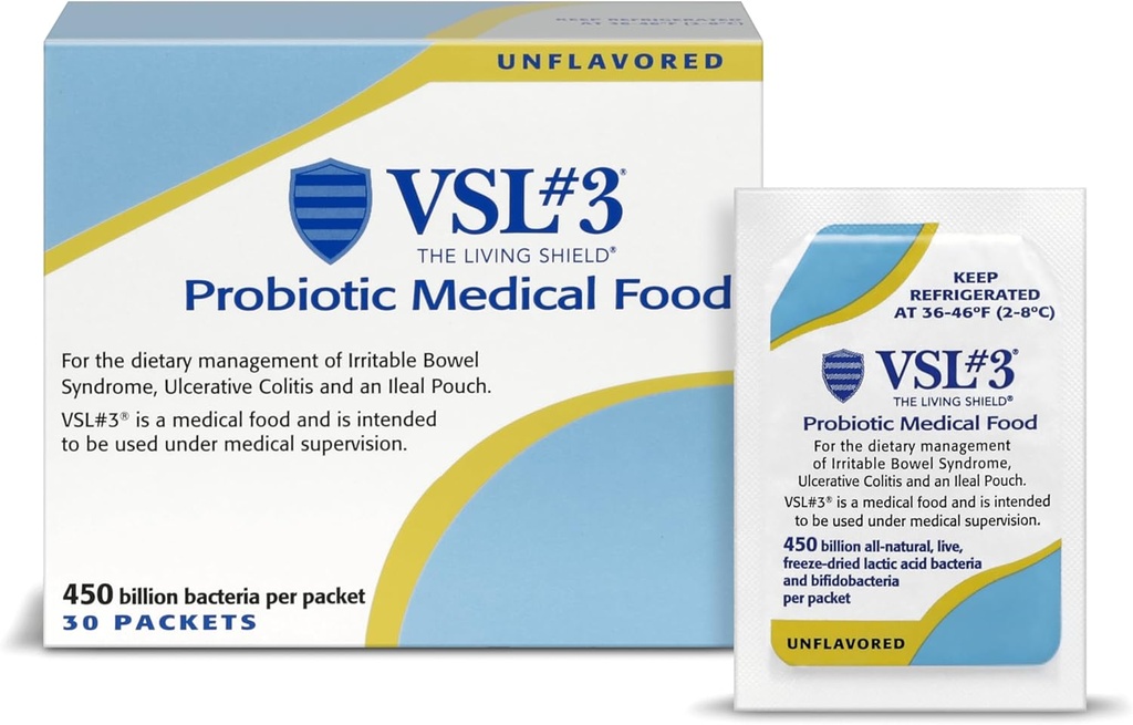 VSL #3® Probiotic Powder for Digestive Health, IBS & UC Symptoms - 450B CFUs, High-Potency, Multi-Strain, Live, Refrigerated Probiotic, Medical Food for Gut Health Support in Men &amp; Women, 30 Pack