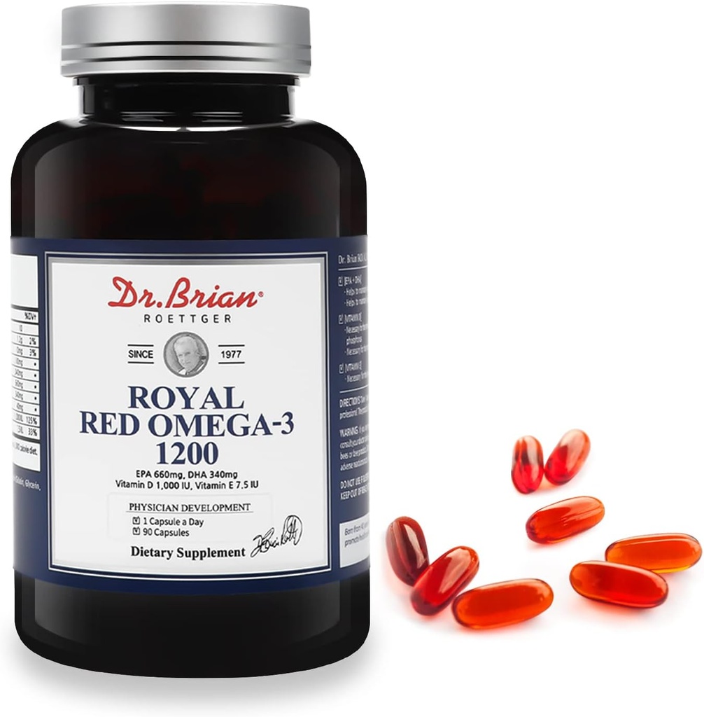 Dr. Brian Royal Red Omega 3 1200, Fish Oil Supplement with EPA and DHA Omega3 Fish Oil Contain Vitamin D,E Omega-3 Apoyo para la salud física - 90 Soft Gels
