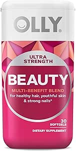 OLLY Ultra Strength Beauty Softgels, cabello saludable, piel y uñas, biotina, ácido hialurónico, péptidos colágeno, suplemento de belleza total, fuente de 30 días - 30 cuenta