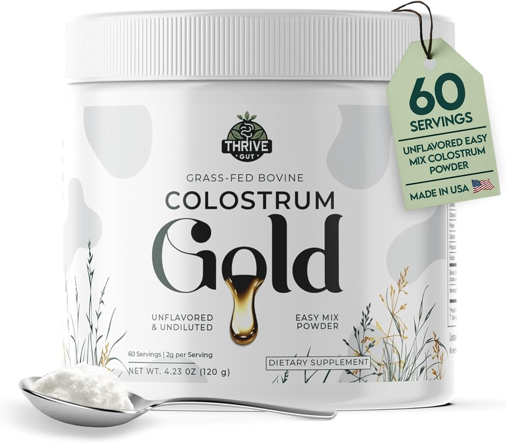 Colostrum Gold - Premium Grass-Fed Bovine Colostrum Powder Suplemento para la inmunidad, Gut Health, Muscle & Wellness - Daily Superfood Supports Hair, Skin, Nails - Women &amp; Men - Unflavored, 60 Servings