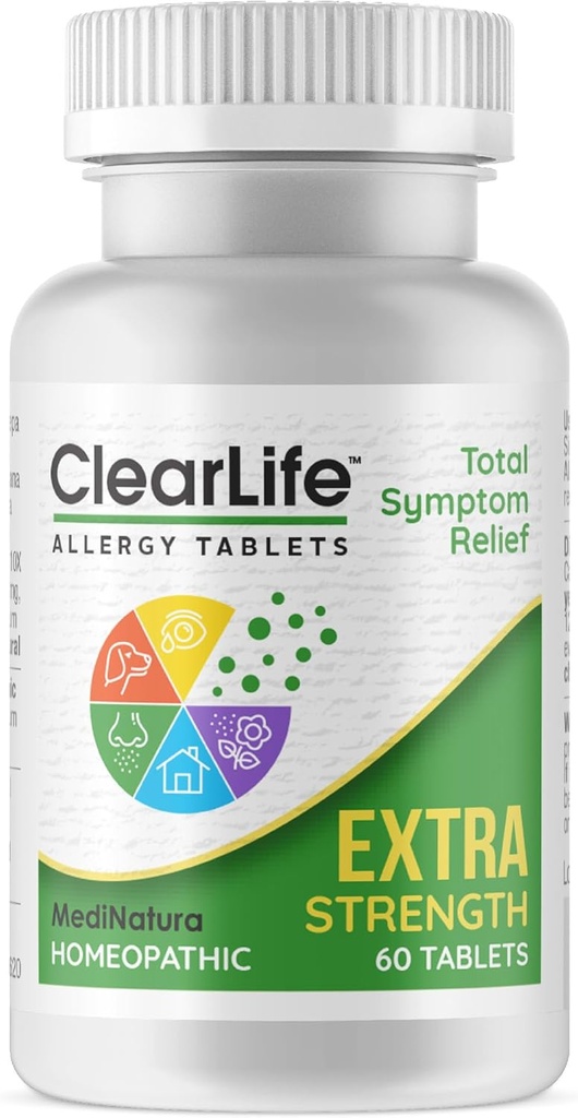 ClearLife Extra Strength Multi-System Alergía Aliviando Homeopática Remedy - 15 Activos Poderosos Proveer Potent Máxima Congestión, Itchiness & Sinus Pressure Relief - Non-Drowsy - 60 Tablets