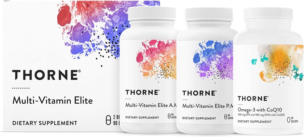 THORNE - Daily Nutrients Bundle - Multivitamin Elite and Omega-3 with CoQ10-30 to 90 Servings