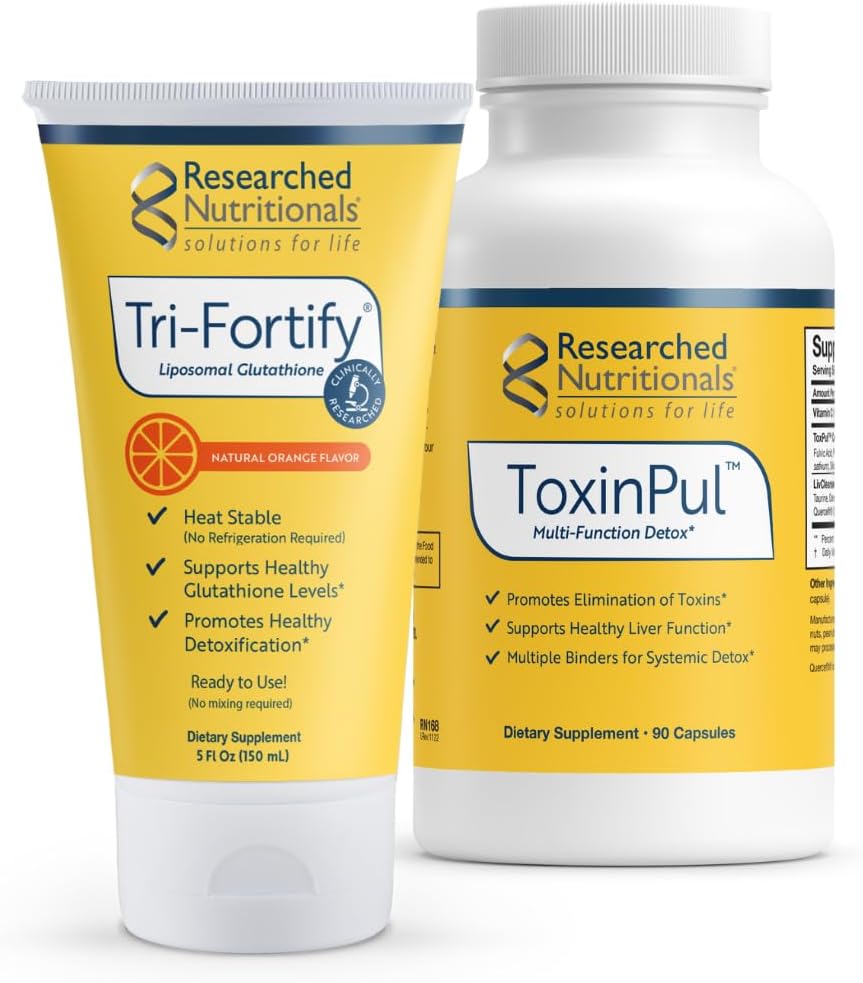 Investigación Nutricional Revitalizada Detox Duo - para soporte inmunitario, salud del hígado o limpieza completa del cuerpo - Tri-Fortify Orange Liposomal Glutathione (450mg) Liquid & ToxinPul (2 Juego de piezas)