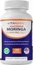 Vitamatic Moringa capsules 10,000 mg Equivalente por Serving (a partir de 50:1 Extracto 200 mg) - 180 cápsulas - Pura Moringa Oleifera Leaf Powder Suplemento - Superalimentos Verdes - Non-GMO, Made in The USA