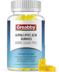 Alfa Lipoic Acid 600mg Gummies, Sugar Free Chewable ALA Suplemento para Antioxidante &amp; Nervous System Support, Brian & Skin Health, Pineapple Flavor, 120 Condes