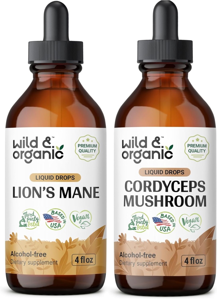 Wild & Organic Lion's Mane Tincture 4 fl oz & Cordyceps Tincture 4 fl oz