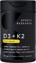Investigación Deportiva Vitamina Vegan D3 + K2 Suplemento con aceite de coco orgánico - 5000iu Vitamina D con 100mcg Mk7 Vitamin K - Apoya Calcio para Huesos Más Fuertes &amp; Salud Inmune - 30 Softgels para Adultos