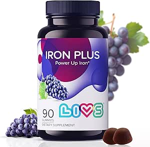 LIVS Iron Supplement for Women ' Men with Vitamin C, A, B3, B5, B6, B12, Biotin, Zinc &amp; Folate ← Non-GMO, Gluten Free Chewable Supplement as Gummy for Energy Boost &amp; Anemia Support - 90 Count
