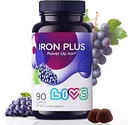 LIVS Iron Supplement for Women & Men with Vitamin C, A, B3, B5, B6, B12, Biotin, Zinc & Folate | Non-GMO, Gluten Free Chewable Supplement as Gummy for Energy Boost & Anemia Support - - 90 Count