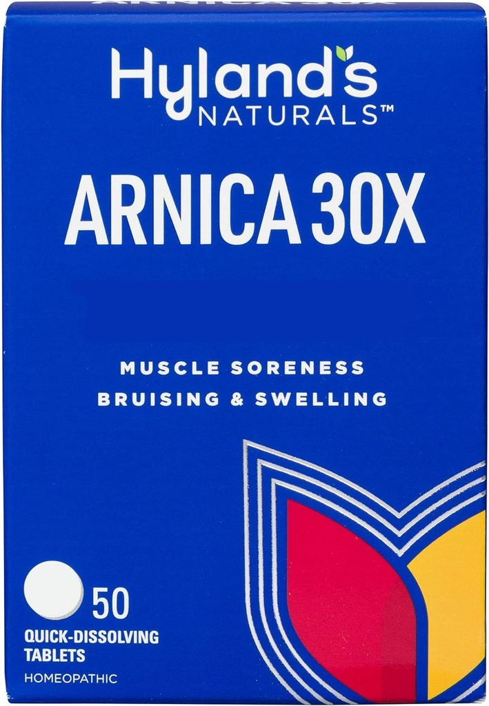 Hiland's Arnica Montana 30x Tablets, Alivio Natural de Brujas, Hinchazón y Soredad Muscular, Mesas de Disolución Rápida (Pack of 1, 50 Count Total)