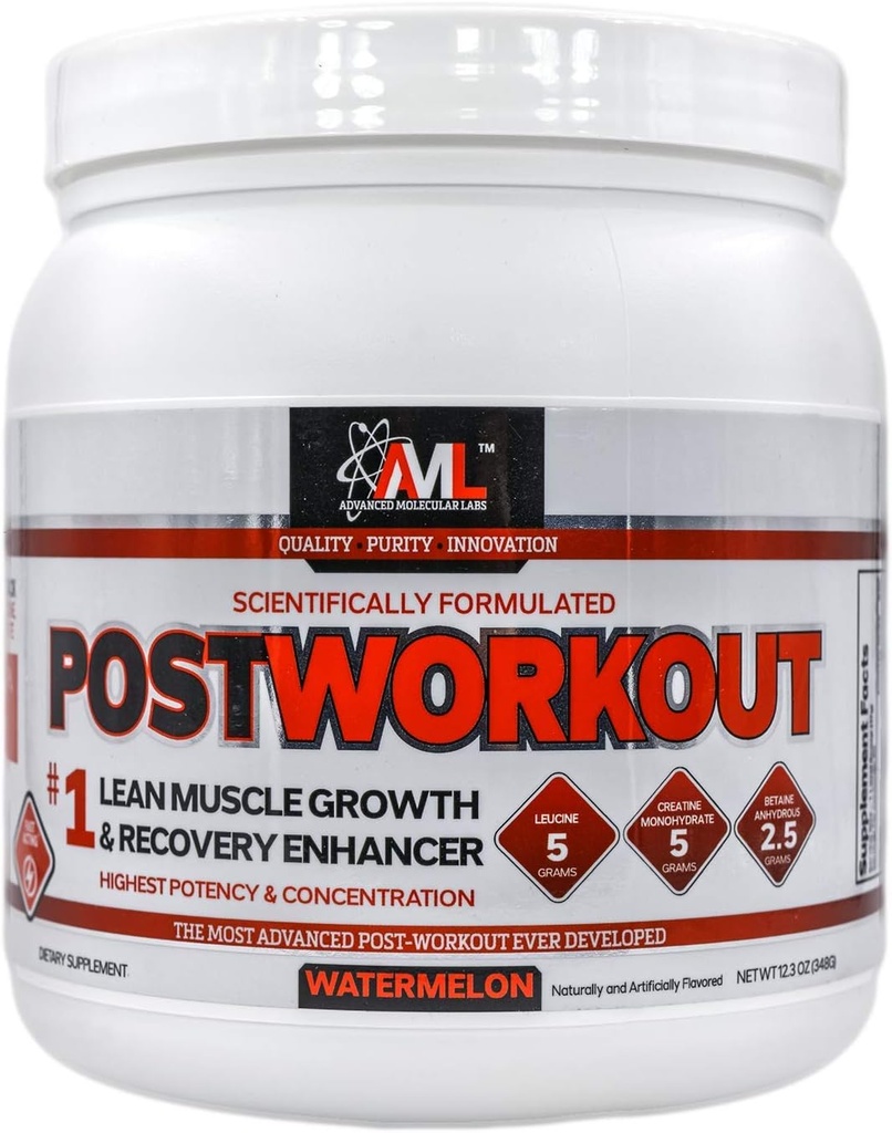 Advanced Molecular Labs - Postworkout Powder, Lean Muscle Growth, Recovery Enhancer, Muscle Building Post Workout Recovery Drink for Women and Men, Watermelon, 12.3 oz