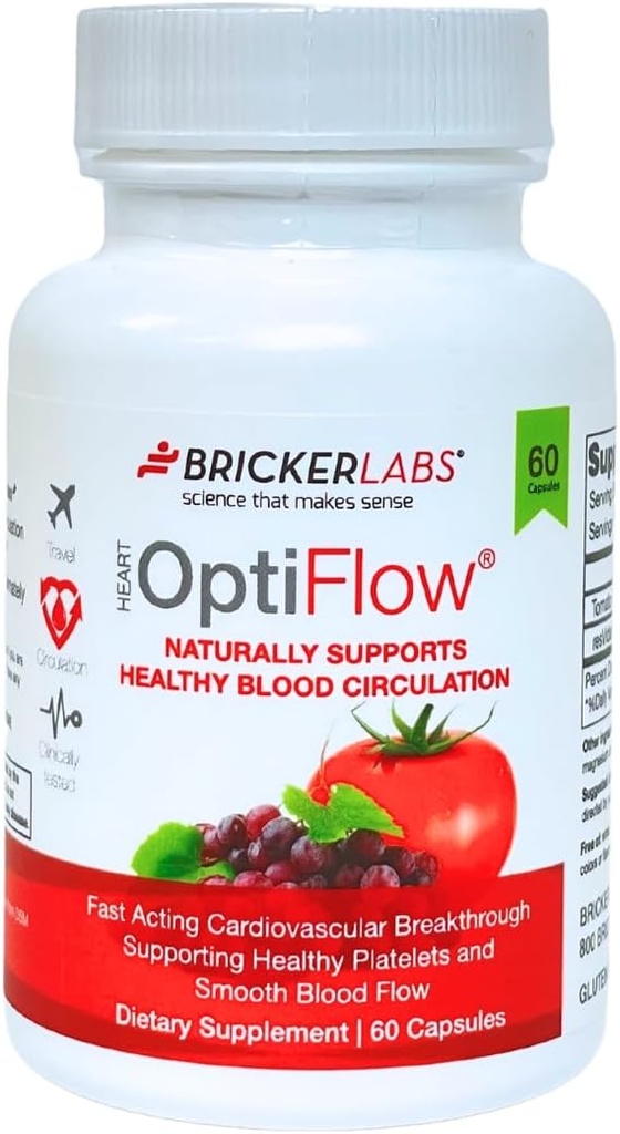Bricker Labs OptiFlow Blood Circulation Vitaminas, Naturally Supports Healthy Blood Flow, Contiene FruitFlow y resVida Trans resveratrol. Optimizador de sangre Suplemento 60 cápsulas