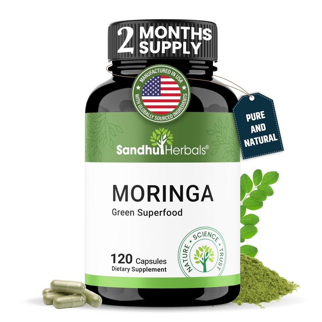 Pure Moringa Capsules for Women &amp; Hombres Silencio 120 Conde Verde Antioxidante Natural Superalimentos Silencio Maringa Oleifera Suplemento Silenciosos Immune, Skin & Gut Health