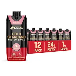 Optimum Nutrition Gold Standard Protein Shake, 24g Protein, Listo para beber bebidas proteínas, Fresa, 11 Fl Oz, 12 Cuenta (Pack of 1) (Packaging May Vary)
