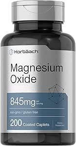 Oxido de magnesio de Horbäach TEN 845 mg TENIDO 200 Caplets Coated TEN Vegetariano, No GMO, y Gluten Suplemento Libre