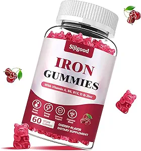 Suplemento de hierro vegano para las mujeres, con vitamina A, C, B6, B12, Folate y Zinc, Energy Boost, Sugar Free, No After Taste - Delicious Cherry Flavor, 60 Conde