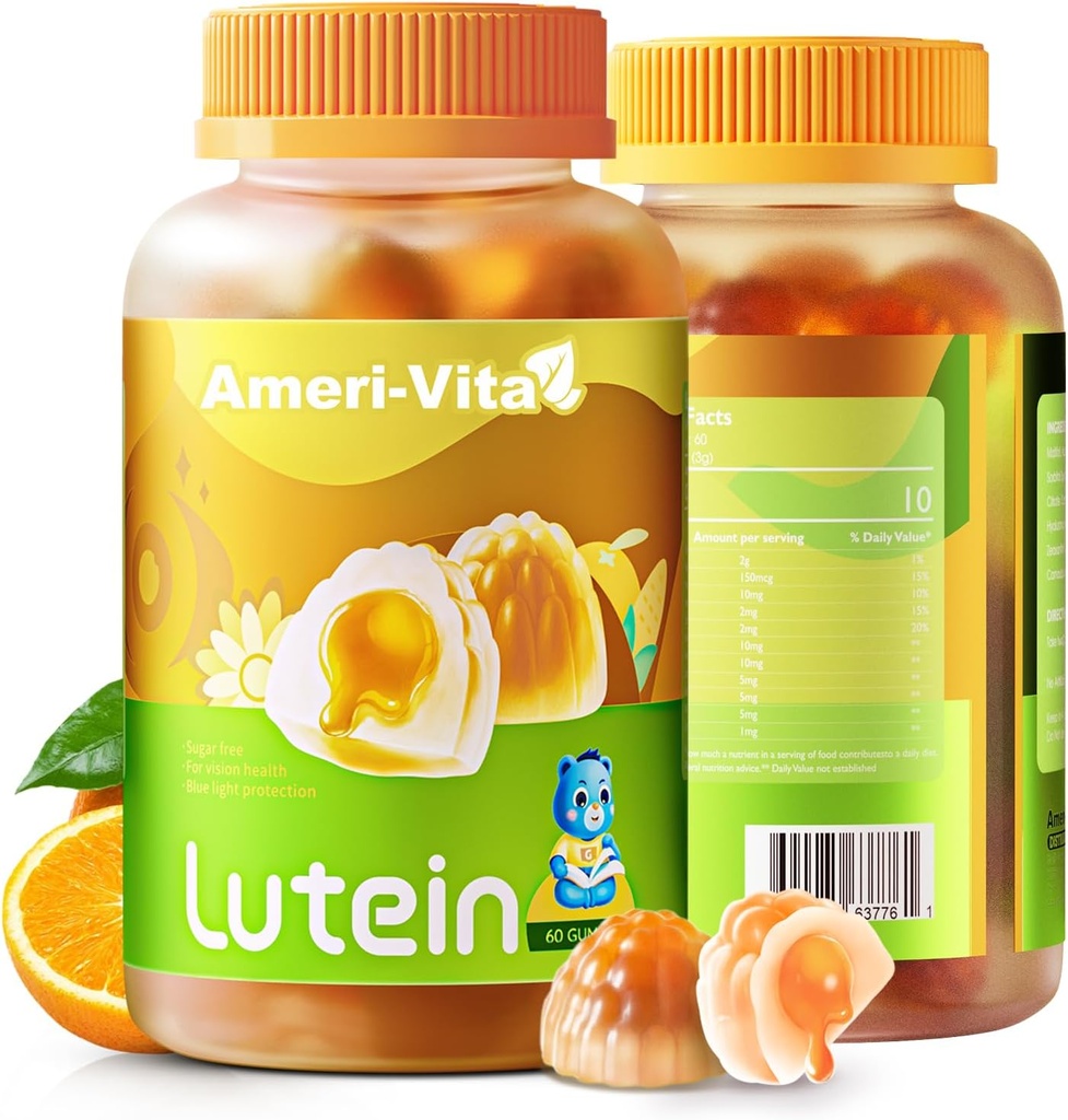 Lutein gratis 5mg Gummies for Eyes Health: con 1mg Zeaxanthin, Lutein Suplementos Vitaminas Oculares Gamías llenas Suplemento Lutein para Visión y Protección Azul de la Luz,Orange Flavor, 60 Cuenta
