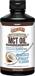Suplemento de aceite MCT de Barlean, sabor de coco para café Keto, jarabe líquido de crema emulsionada con 5,400 mg de MCT de base vegetal para apoyar energía, enfoque y bienestar, 16 oz