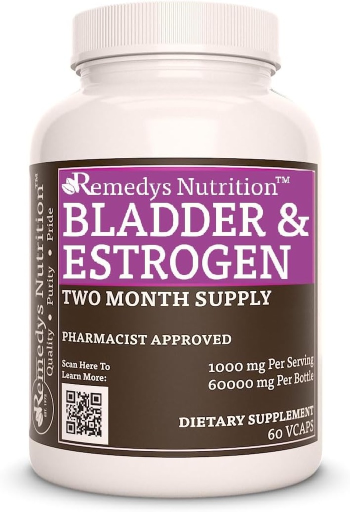 Remedy's nutrition Bladder and Estrogen Capsules Ø 1000 mg, 60 Vegan Capsules  Two Month Supply ← Blend Incluye manzanilla, Red Clover &amp; Burdock