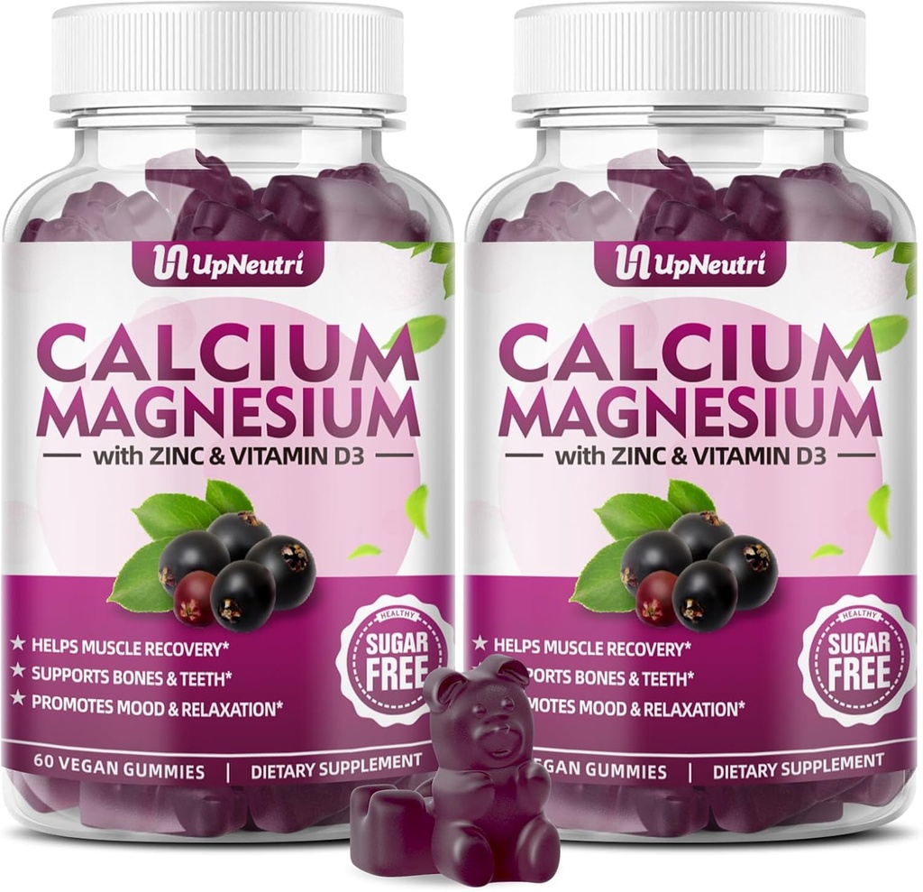 Calcium Magnesium Zinc with Vitamin D3 Supplement, Sugar Free Calcium Gummies for Women Men, High Absorption Zinc Gummies for Bone & Muscle & Immune Health, Vegan Elderberry Flavor - 120 Count