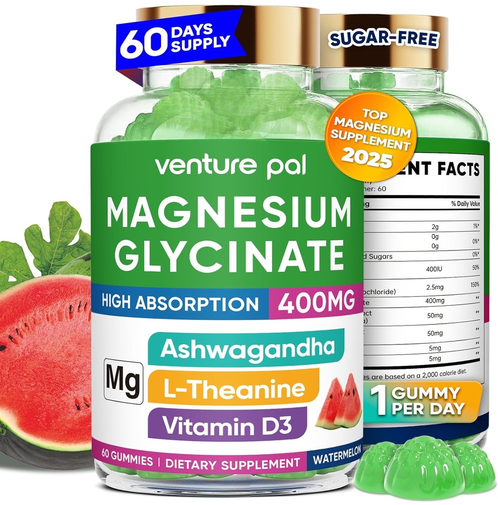 60 días de suministro de magnesio Glycinate 400mg Gummies con Ashwagandha, L-Theanine, CoQ10, Vitamina D3 &amp; B6, azúcar de magnesio gratis Gummies para adultos &amp; niños, alivio de estrés, sueño &amp; calma, Vegan, gluten Gratis