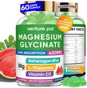 60 días de suministro de magnesio Glycinate 400mg Gummies con Ashwagandha, L-Theanine, CoQ10, Vitamina D3 &amp; B6, azúcar de magnesio gratis Gummies para adultos &amp; niños, alivio de estrés, sueño &amp; calma, Vegan, gluten Gratis