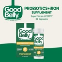 GoodBelly Cápsulas probióticas para la salud digestiva " Absorción de Hierro tóxico Vegan suplemento probiótico con 10 millones de culturas vivas vivieron Probióticos para Mujeres y Hombres