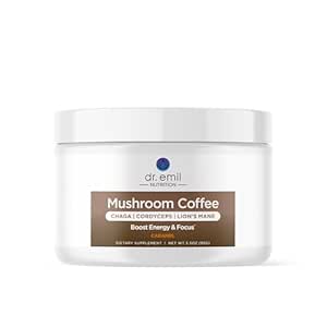 Dr. Emil Mushroom Coffee for Focus & Energy - Instant Coffee with Lions Mane, Chaga & Cordyceps - Delicious Caramel Flavor & Potent Mushroom Powder Blend
