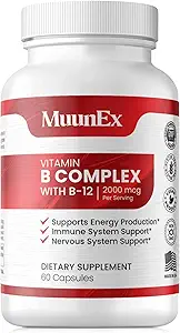 B-Complex, Vitamina B1 B2 B3 B6 B12, Nueva Fórmula para Max Vitalidad & Sostenida de Energía,Energía Boost, Nervous System Support, con vitamina C, Choline, Folate, 60 cápsulas