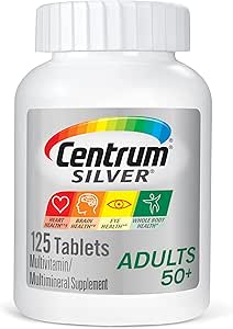 Multivitamina de Plata Centrum para Adultos 50 Plus, Suplemento Multivitamina/Multimineral con Vitamina D3, B Vitaminas, Calcio y Antioxidantes, Gluten Libre, Ingredientes No GMO - 125 Con