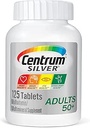 Multivitamina de Plata Centrum para Adultos 50 Plus, Suplemento Multivitamina/Multimineral con Vitamina D3, B Vitaminas, Calcio y Antioxidantes, Gluten Libre, Ingredientes No GMO - 125 Con