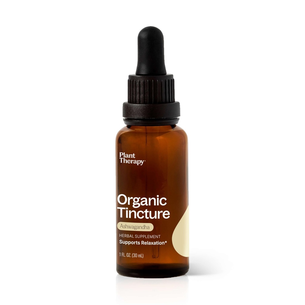 Terapia vegetal Orgánica Ashwagandha Root Herbal Suplemento Tintura 30 mL (1 oz) Apoyo Relajación, Rejuvenecimiento &amp; Apoyo Inmunitario, Vegan, No GMO, Gluten Free, Liquid, 1 Botella