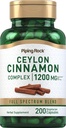 Piping Rock Ceylon Cinnamon Capsules | 200 Count | Complex Herbal Extract Supplement for Women and Men | Vegetarian, Non-GMO, Gluten Free