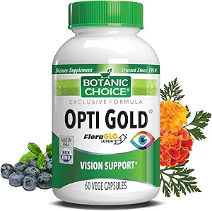 Botanic Choice Opti Gold - Premium Vision Eye Health Support Supplement with Six Powerful Nutrients - 15 mg Patented Highly Abosorbable FloraGlo Lutein Alpha Lipoic Acid - 60 cápsulas