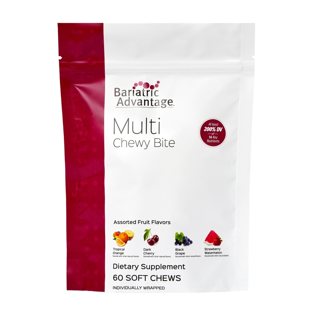 Bariatric Advantage Multi Chewy Bite - Soft Chew Multivitamin for Bariatric Surgery Pacientes - Multivitamina Chewable con ácido fólico, vitamina D3 &amp; Más - Fruta surtida Sabor - 60 Cuenta