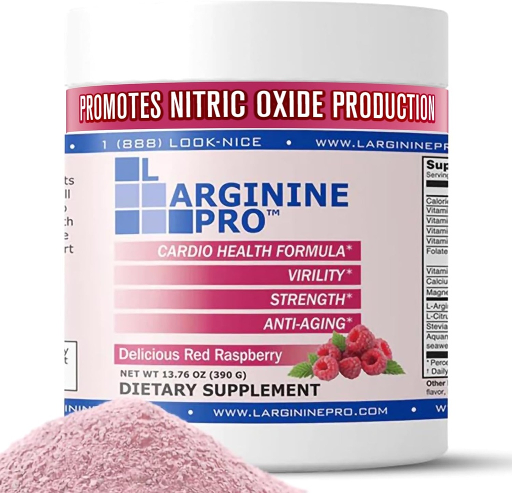 L-ARGININE PRO Silencioso 5,500mg L-Arginine Plus L-Citrulline 1,100mg Raspberry Powder Drink Mix Suplemento para la producción de óxido nítrico