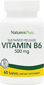 NaturesPlus Vitamina B6 (Pyridoxine HCI), Sustained Release - 500 mg, 60 Tabletas Vegetarianas - Energy & Metabolism Booster, Memory, Mood, Immune Support Supplement - Gluten-Free - 60 Servings
