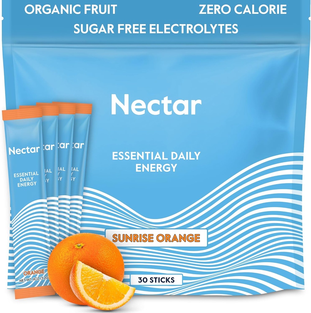 Nectar Energy Booster - Caffeine orgánica, B12 &amp; Electrolytes - Sugar Gratis " Cero Calorie - Café sano, bebida energética " Alternativa Soda - Hydration " Energy Supplement (Orange 30 Powder Packets)
