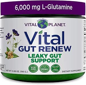 Vital Planet - Vital Gut Renew Powder Supplement for Leaky Gut Repair with L-Glutamine, Marshmallow and Ginger Root, DGL Licorice Root and Organic Aloe Vera, L Glutamine 6000mg 6.88 oz