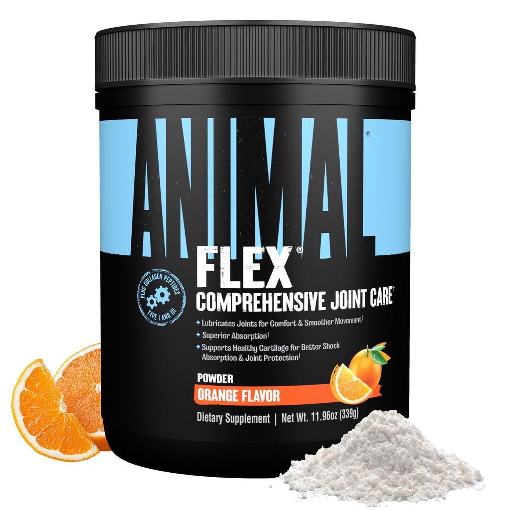 Animal Flex Powder - Suplemento de Apoyo Conjunto para Alivio del Dolor, Reparación y Restauración de Musculos con Turmérico, Glucosamina, Condroitina, MSM, Collagen y Boswellia, Gran Sabor Naranja de Cata, 30 Scoops