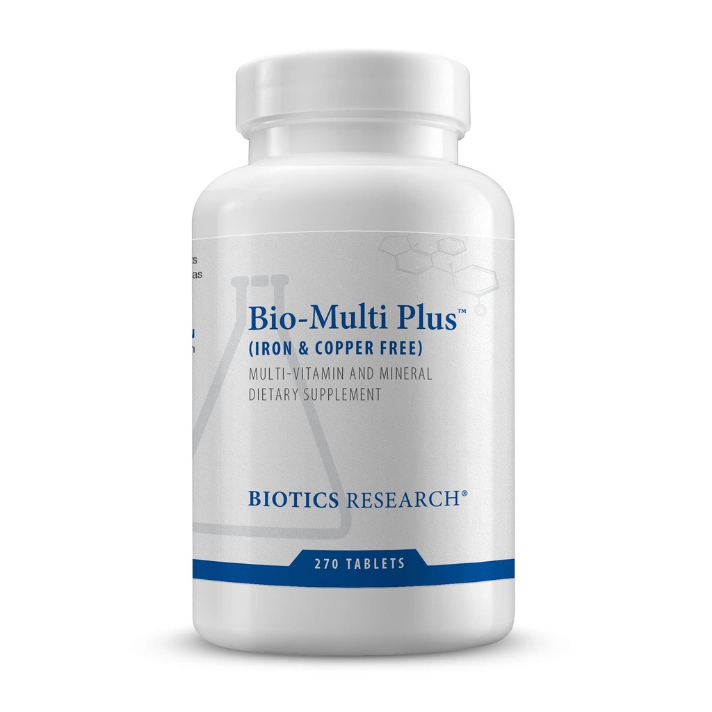 Biotics Research Bio Multi Plus Hierro y Cobre Multivitamina libre, Minerales Chelated, Vitaminas Solubles de grasa emulsionadas, Iron Gratis, Cobre Libre, Altas antioxidantes, SOD, Catalase 270 Conde