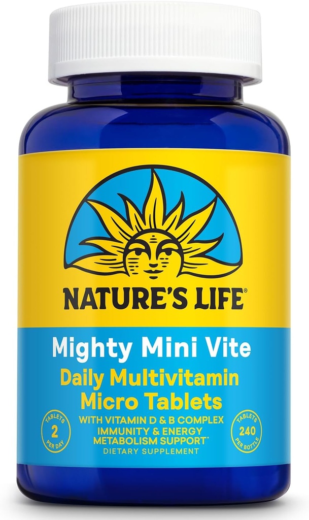 Vida de la Naturaleza Mini Vita Poderosa - Multivitamínica Diaria para Mujeres y Hombres - Complejo de Vitamina D y B - Immunity and Energy Metabolism Support - Lab Verified - 120 Servimientos, 240 Micro Tablas