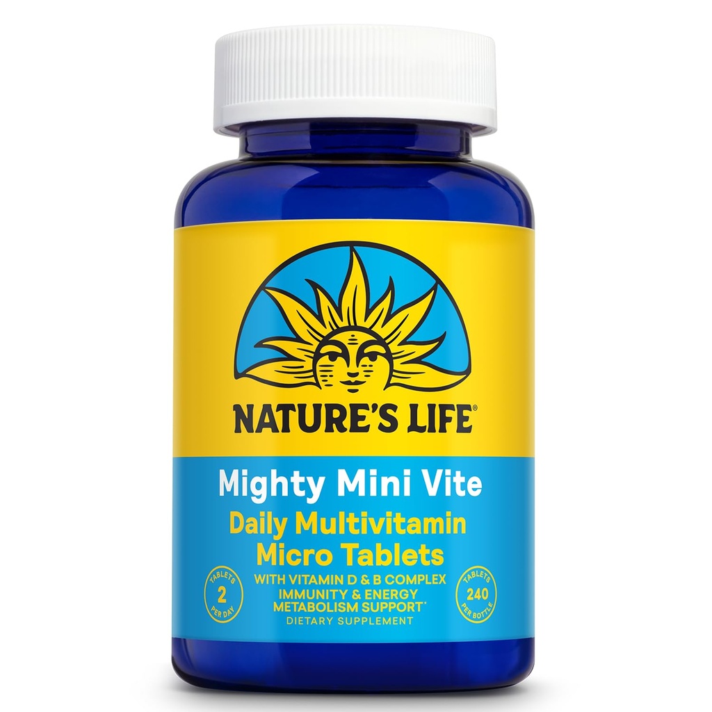 Vida de la Naturaleza Mini Vita Poderosa - Multivitamínica Diaria para Mujeres y Hombres - Complejo de Vitamina D y B - Immunity and Energy Metabolism Support - Lab Verified - 120 Servimientos, 240 Micro Tablas