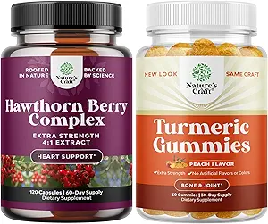 Bundle of Extra Strength Hawthorn Berry Capsules - Heart Health Supplement and Turmeric Curcumin Immune Support Gummies - Immune Booster Turmeric Gummies for Joint Support and Advanced Skin Care