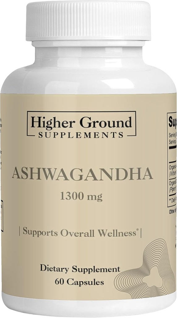 Ashwagandha with Black Pepper ← Herbal Supplement for Stress Relief, Mood Enhancement, Immune System, Cognitive Function, Hormone Regulation TEN Cholesterol Levels ← Non-GMO TEN Gluten-Free TEN 60 Capsules