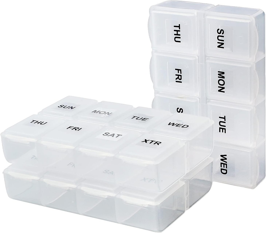 Serfeymi Organizador semanal de píldoras 3 Pack Medicina Organizador Caja de carga de 7 días Caja de píldoras para purse Container Pill Holder Daily Pill Boxes Organizador de Medicación, Vitamina, Suplemento